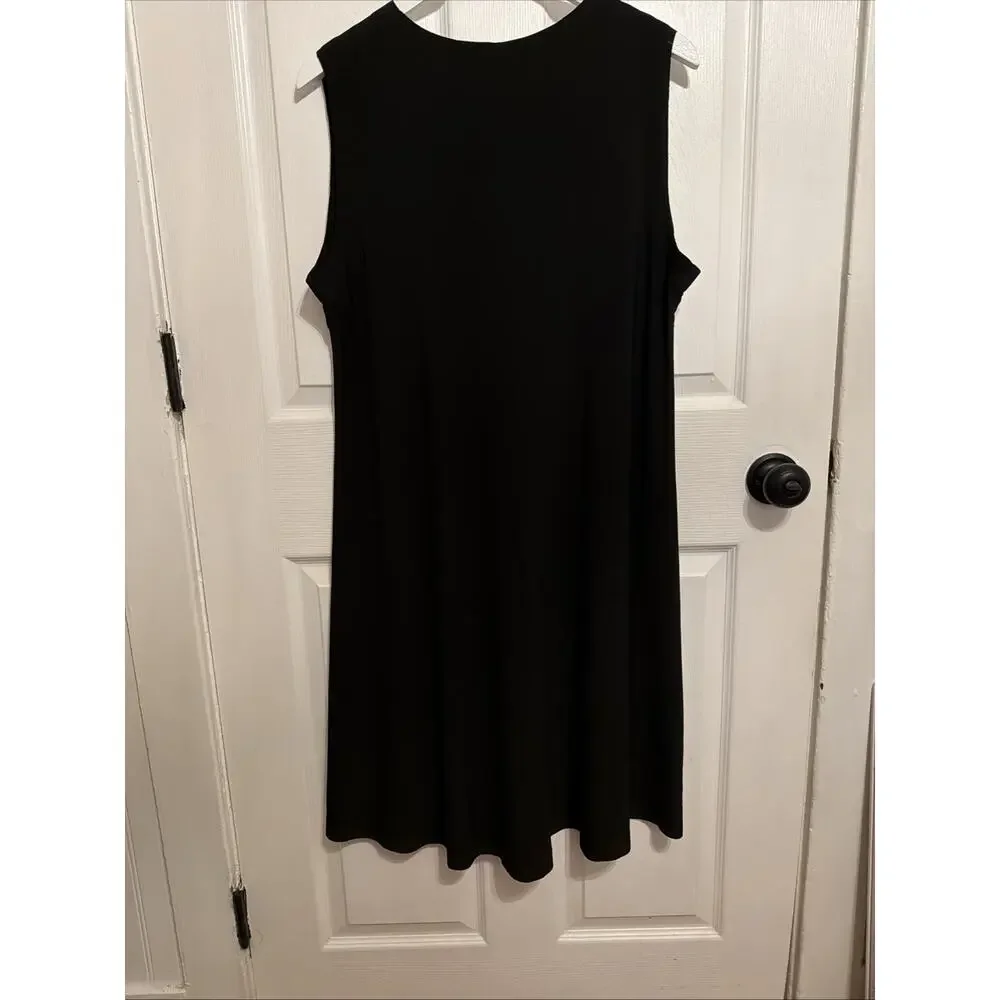 Norma Kamali Women’s Black Sling Shift Twirl Sleeveless Dress XL 42 Midi‎